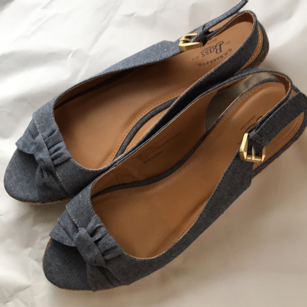 GH BASS & CO CHRISTY SANDALS DENIM cork wedge new - Picture 5 of 9